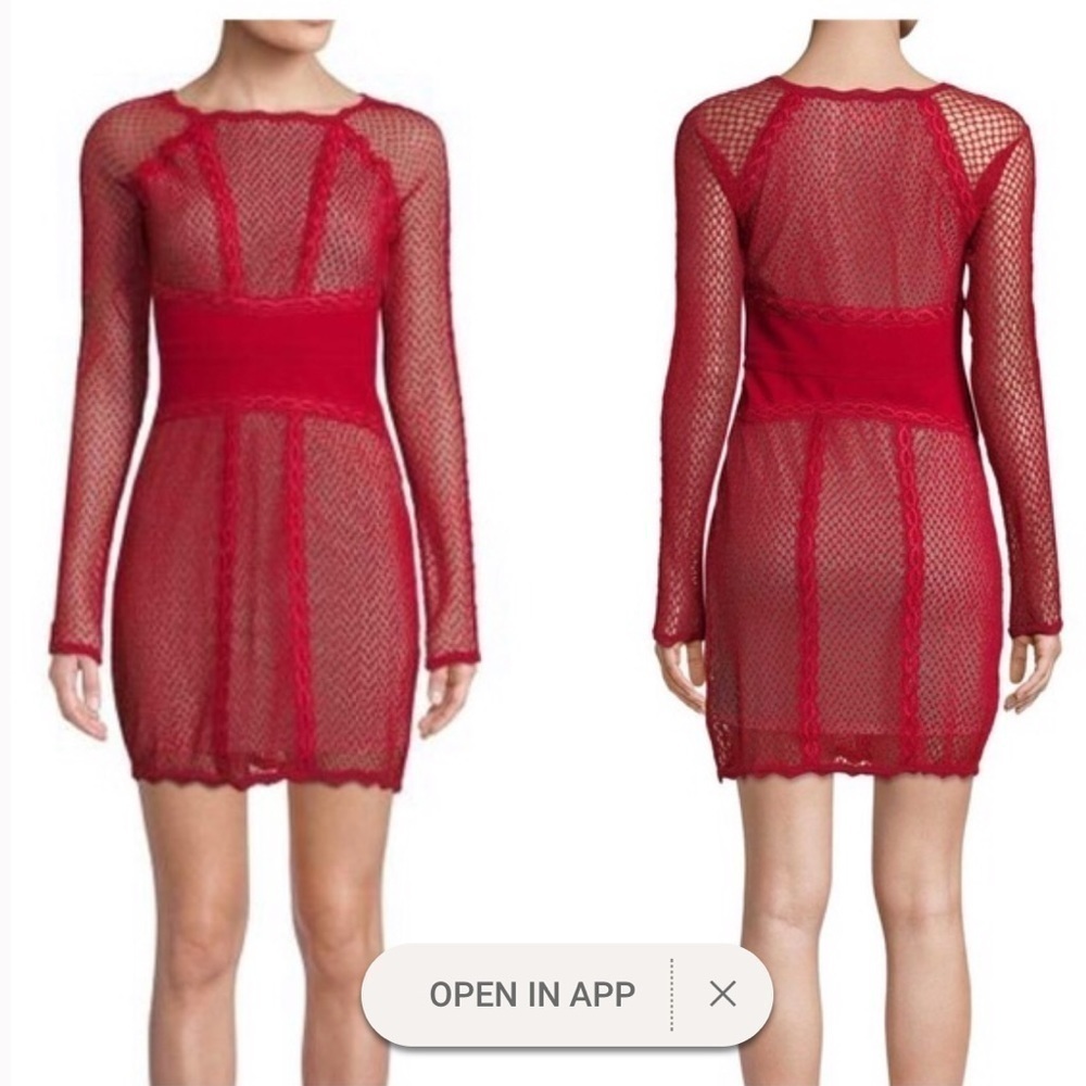 Free People Mixed Mesh Bodycon in Red
